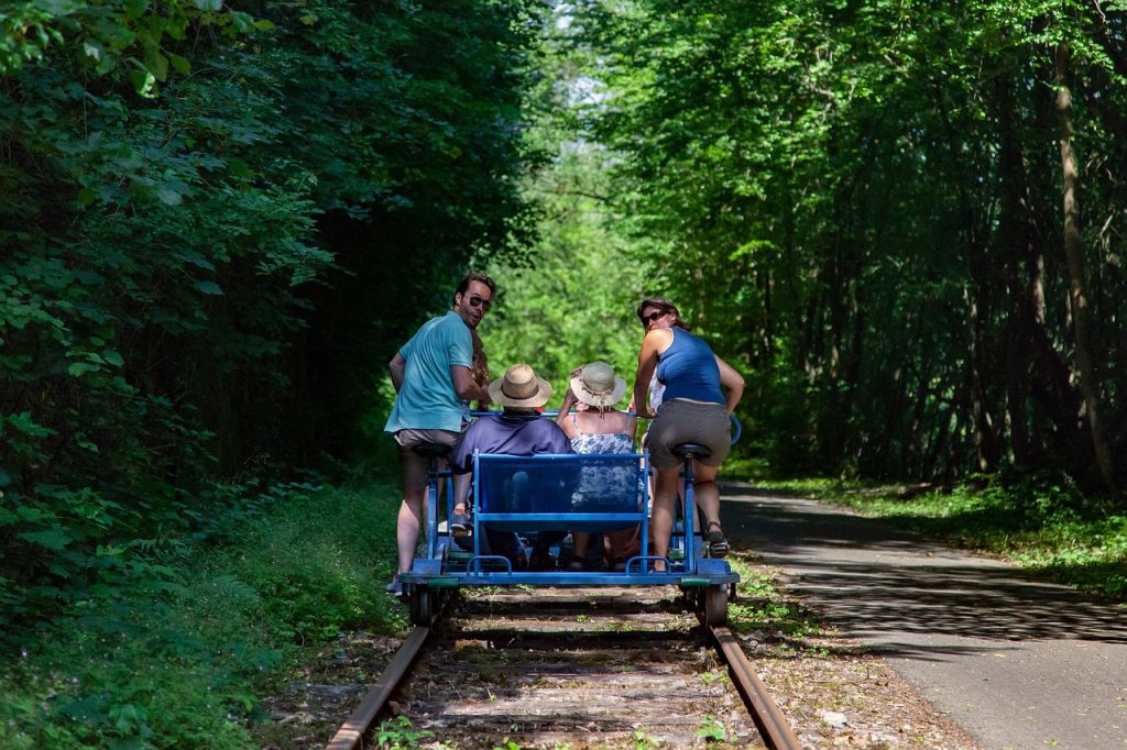 Family on a rail bike
